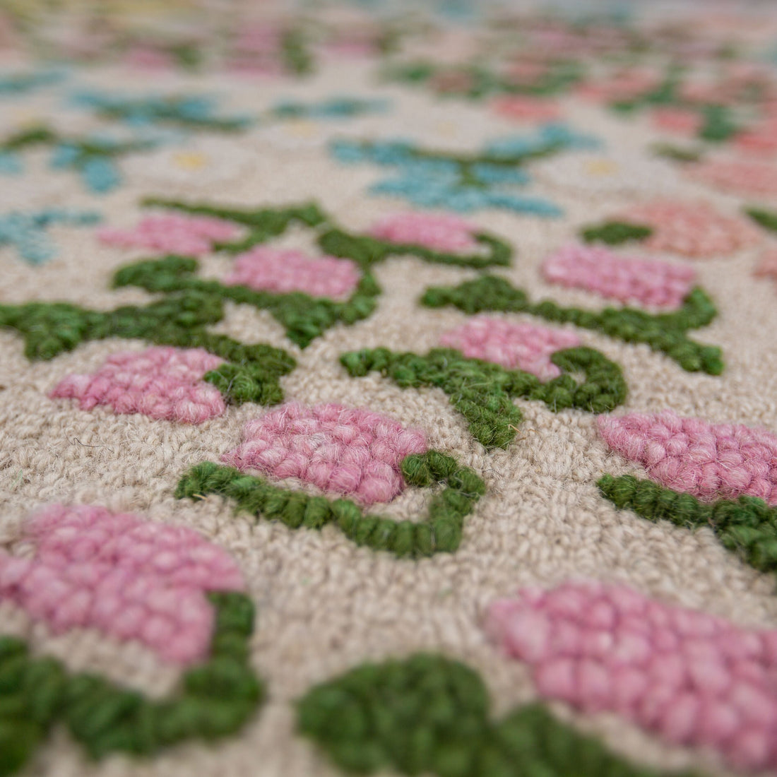 Wollteppich Floral Muster - Naturmotive - Schlafzimmer Multicolor-Rosa Rechteckig