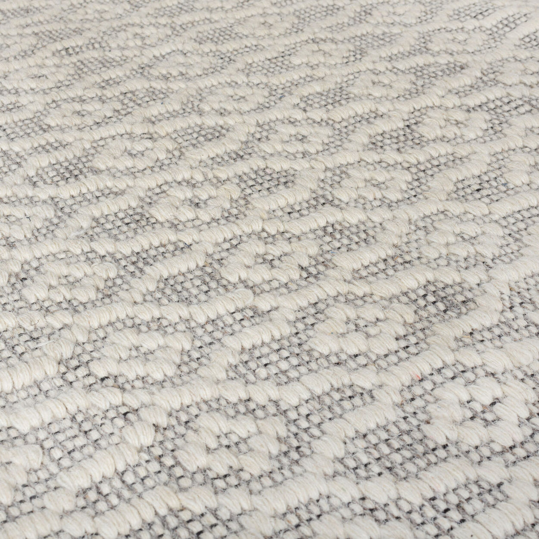 Teppich Wolle Kurzflor Diamant Muster - Wohnzimmer Hellgrau Rechteckig