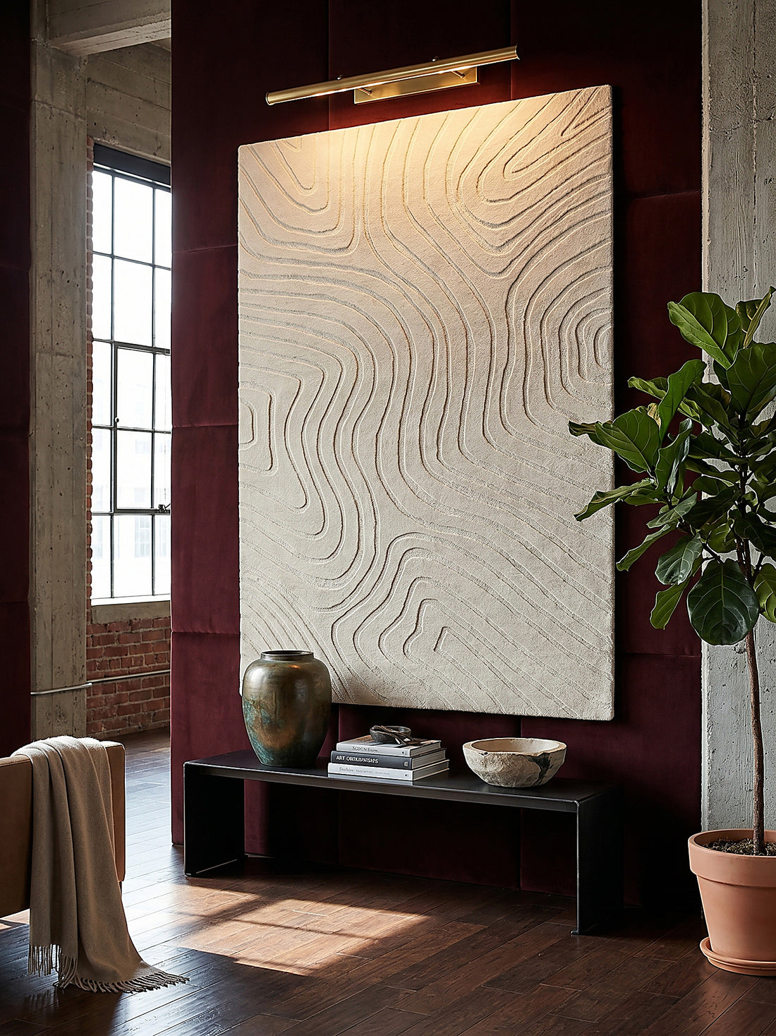 Teppich Beige rechteckig als Wandteppich Wanddekoration Textilkunst Interior Design