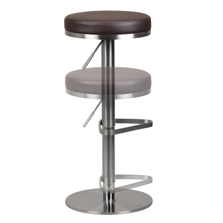 Barhocker ELBE_ höhenverstellbar_ gepolsterte Sitzfläche_ Triangel Fußablage_ max. 110 kg Belastung - KADIMA DESIGN_Farbe_ Braun_ Größe_ 38x38x82 cm_