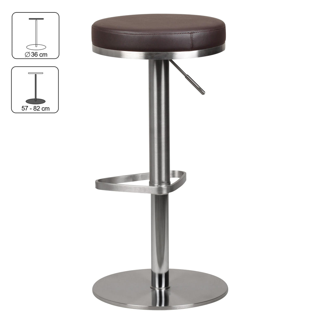 Barhocker ELBE_ höhenverstellbar_ gepolsterte Sitzfläche_ Triangel Fußablage_ max. 110 kg Belastung - KADIMA DESIGN_Farbe_ Braun_ Größe_ 38x38x82 cm_