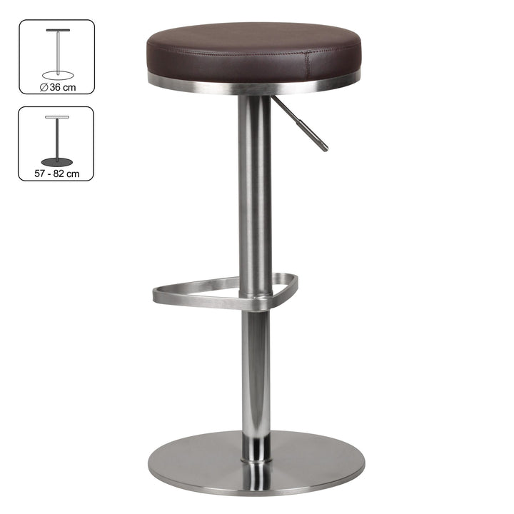 Barhocker ELBE_ höhenverstellbar_ gepolsterte Sitzfläche_ Triangel Fußablage_ max. 110 kg Belastung - KADIMA DESIGN_Farbe_ Braun_ Größe_ 38x38x82 cm_