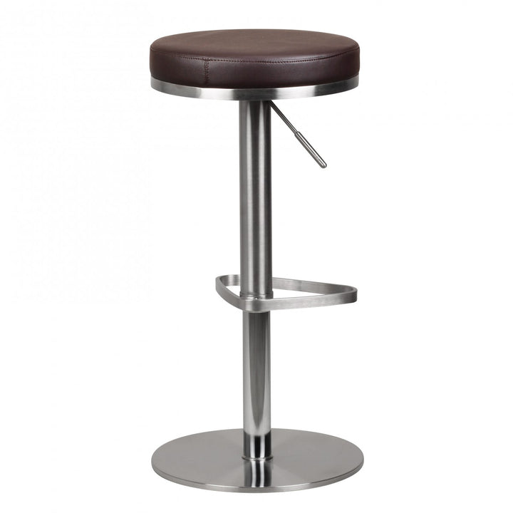 Barhocker ELBE_ höhenverstellbar_ gepolsterte Sitzfläche_ Triangel Fußablage_ max. 110 kg Belastung - KADIMA DESIGN_Farbe_ Braun_ Größe_ 38x38x82 cm_
