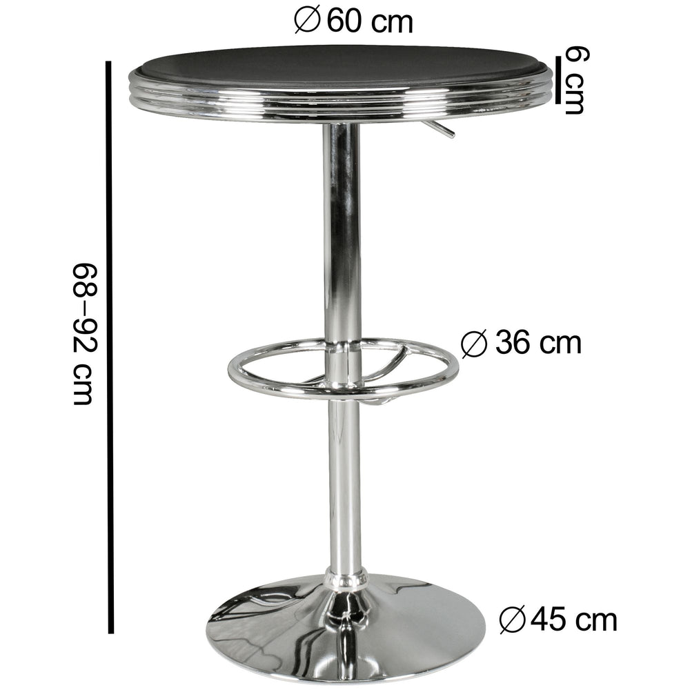 Retro-Bartisch_ Verstellbare Höhe_ Aluminium-Look_ Kunstleder - Trendig & Stabil - KADIMA DESIGN_Größe_ 60x60x68 cm_