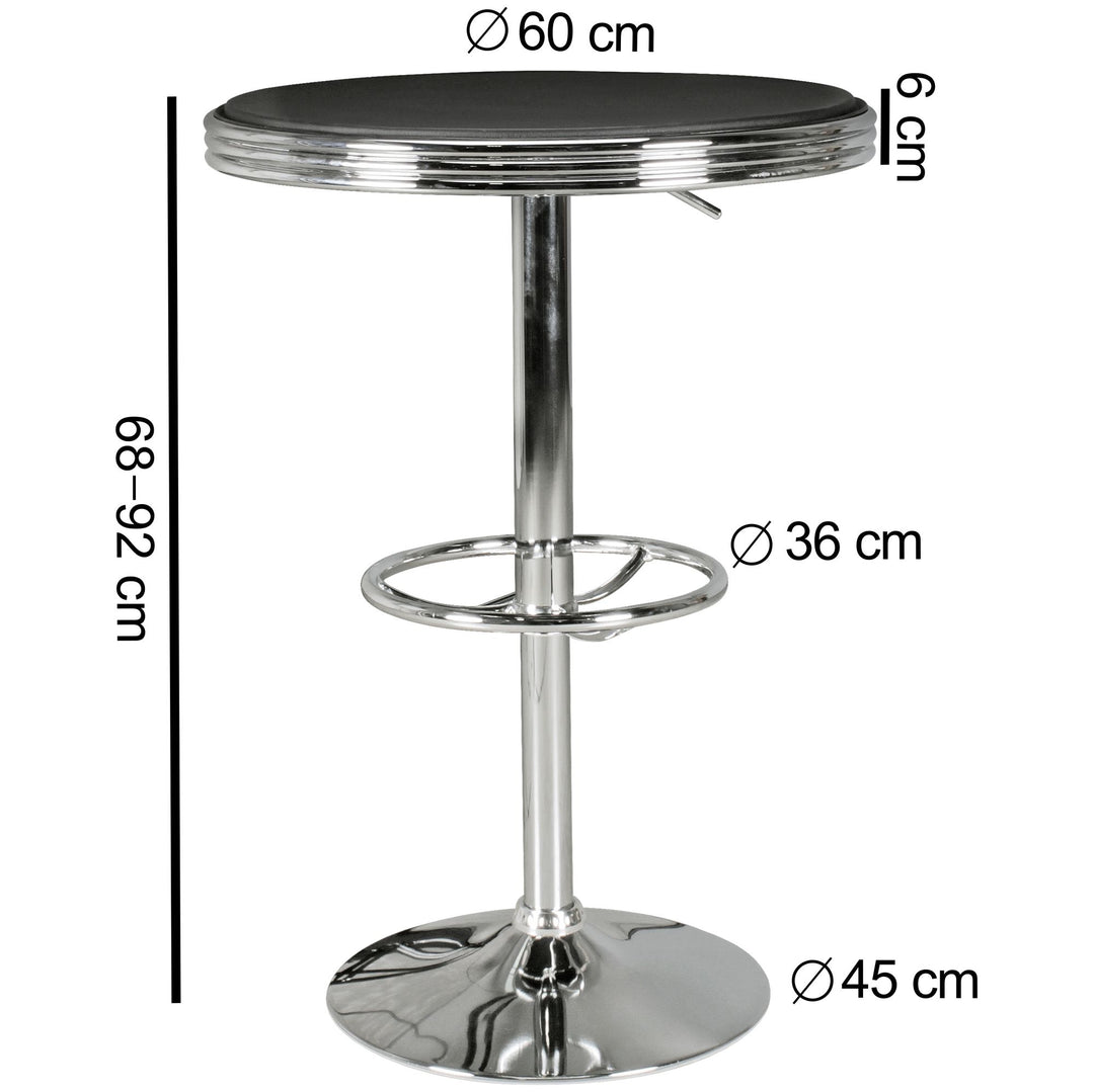 Retro-Bartisch_ Verstellbare Höhe_ Aluminium-Look_ Kunstleder - Trendig & Stabil - KADIMA DESIGN_Größe_ 60x60x68 cm_