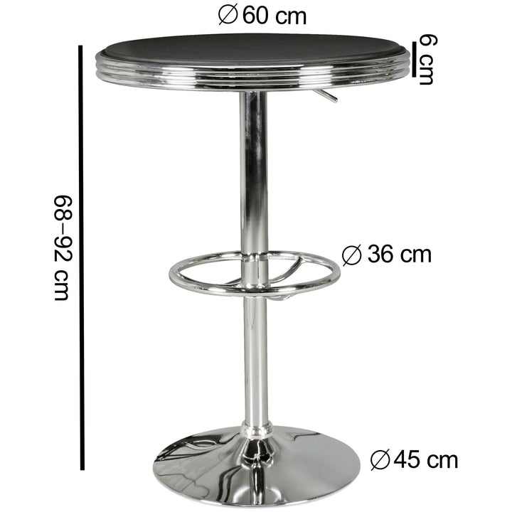 Retro-Bartisch_ Verstellbare Höhe_ Aluminium-Look_ Kunstleder - Trendig & Stabil - KADIMA DESIGN_Größe_ 60x60x68 cm_