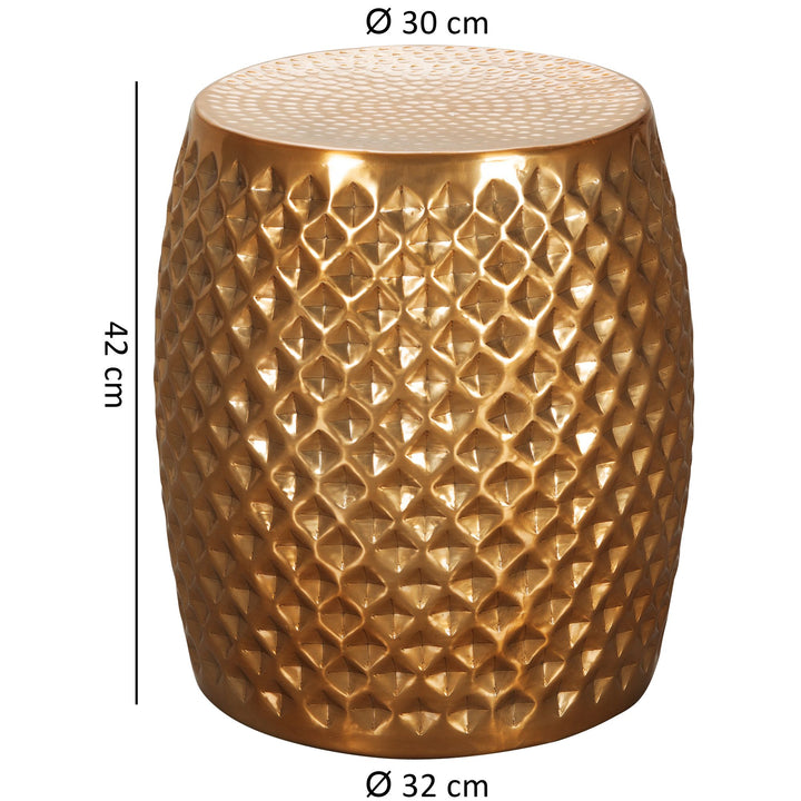 Orientalischer Beistelltisch ENNS_ Hammerschlag-Aluminium_ runde Form_ kratzfrei - KADIMA DESIGN_Farbe_ Gold_ Größe_ 32x32x42 cm_
