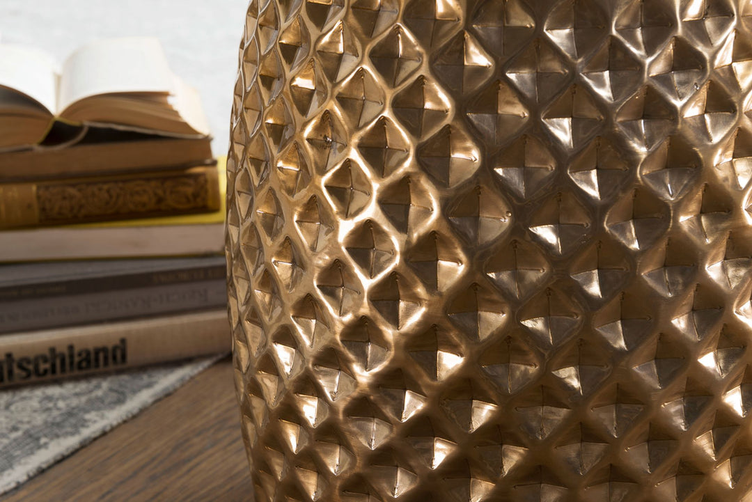 Orientalischer Beistelltisch ENNS_ Hammerschlag-Aluminium_ runde Form_ kratzfrei - KADIMA DESIGN_Farbe_ Gold_ Größe_ 32x32x42 cm_