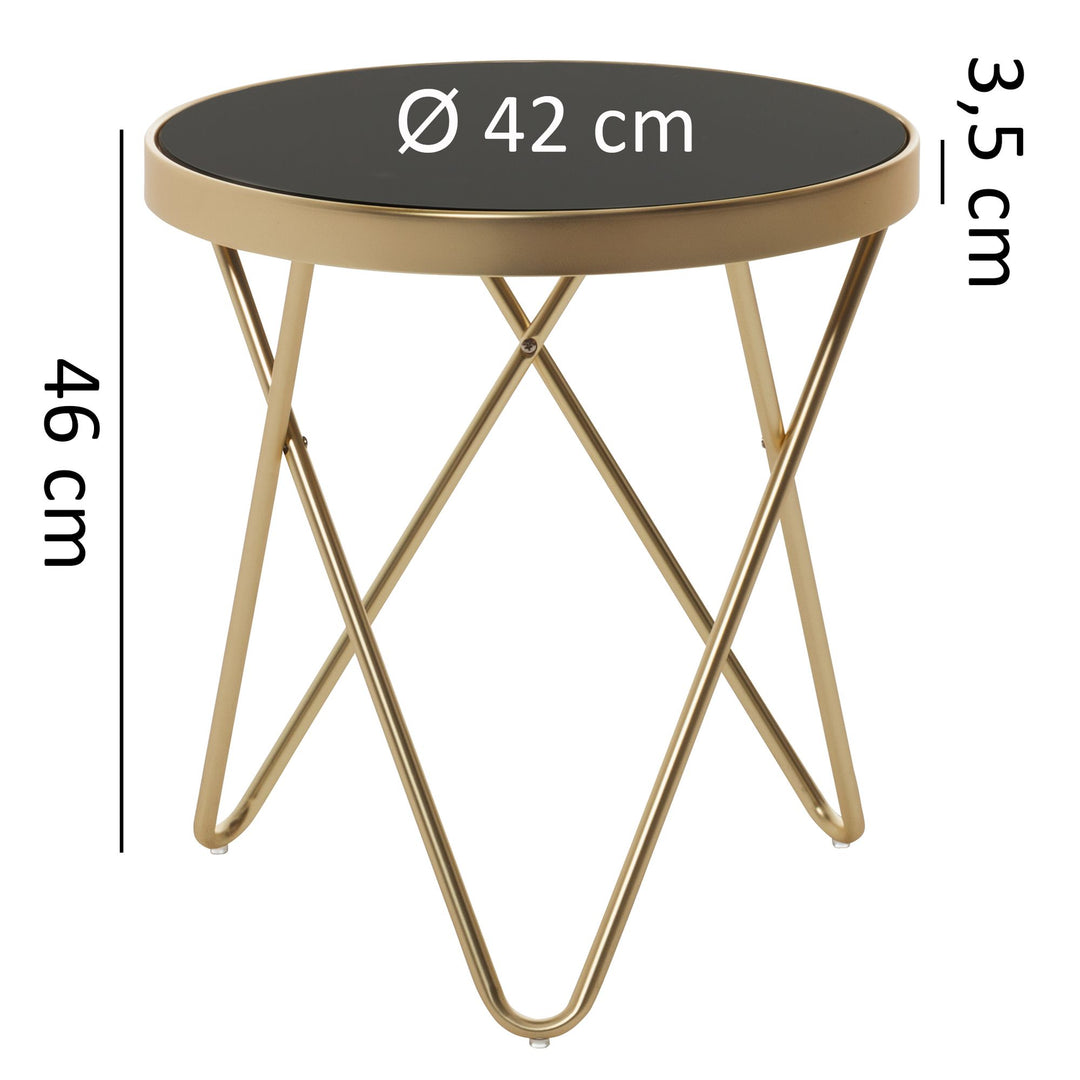 Eleganter Beistelltisch_ Kupfer und Glas_ V-förmige Beine_ filigranes 70er-Jahre Design_ pflegeleicht - KADIMA DESIGN_Farbe_ Gold_ Größe_ 42x42x46 cm_