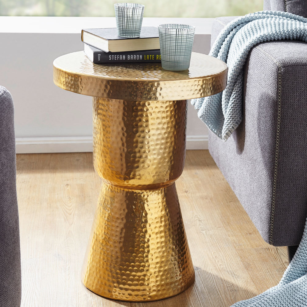 Orientalischer Dekotisch ENNS_ Aluminium_ Hammerschlag-Strukturen_ 43x59x43 cm - KADIMA DESIGN_Farbe_ Gold_ Größe_ 43x43x59 cm_