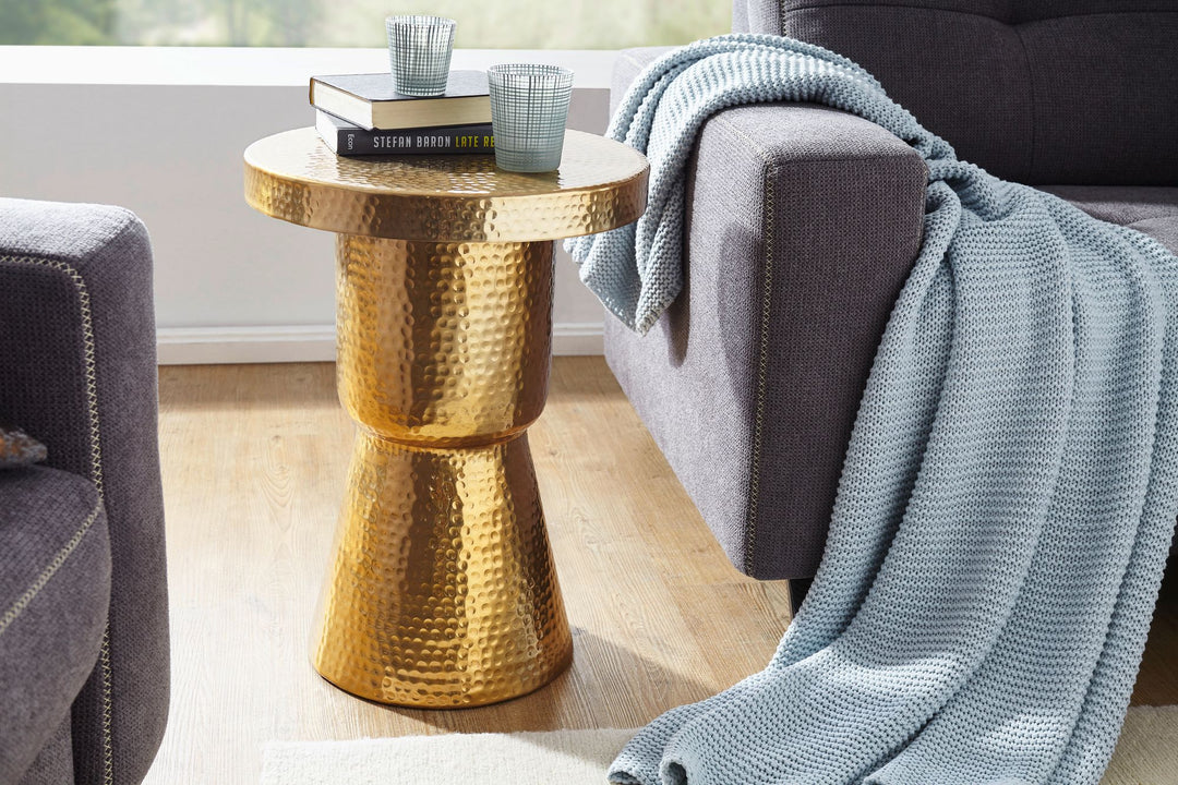 Orientalischer Dekotisch ENNS_ Aluminium_ Hammerschlag-Strukturen_ 43x59x43 cm - KADIMA DESIGN_Farbe_ Gold_ Größe_ 43x43x59 cm_