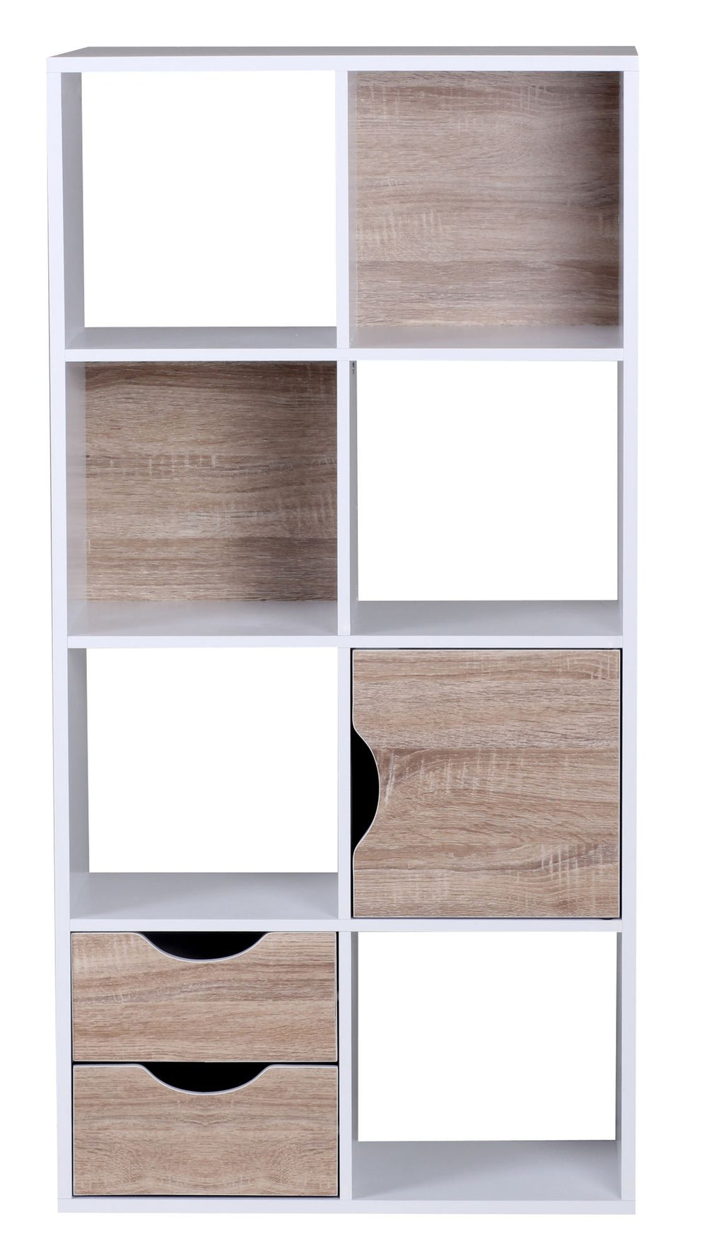 Großes Bücherregal in Sonoma Eiche und Weiß_ modernes Design_ 8 Fächer für Stauraum_ multifunktional als Raumteiler nutzbar - KADIMA DESIGN_Größe_ 60x29x120 cm_#sku_BARWL1.429#