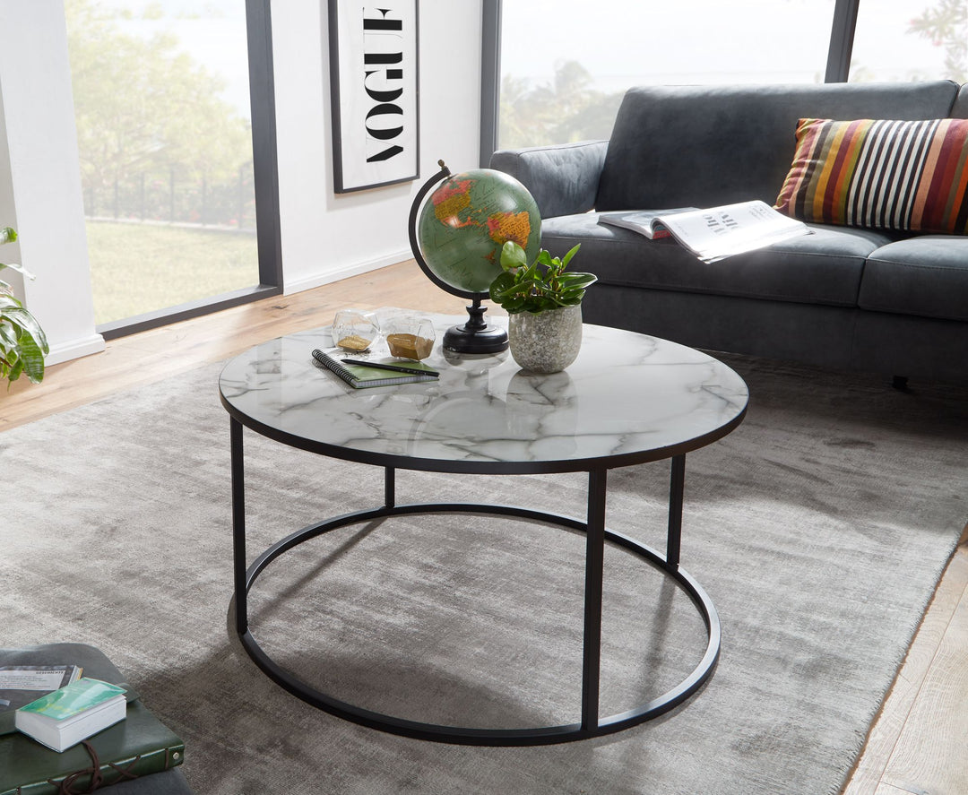Runder Couchtisch Marmor-Optik_ Modernes Design_ 80 cm Durchmesser - KADIMA DESIGN_Größe_ 80x80x40 cm_