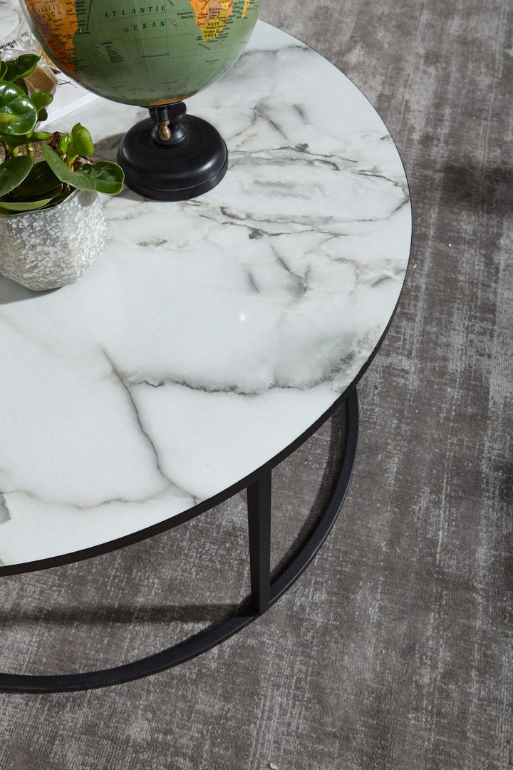 Runder Couchtisch Marmor-Optik_ Modernes Design_ 80 cm Durchmesser - KADIMA DESIGN_Größe_ 80x80x40 cm_