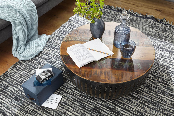 Couchtisch im Industrial-Design_ Recyceltes Mangoholz_ Braun_ 70x33x70 cm - KADIMA DESIGN_Größe_ 70x70x33 cm_