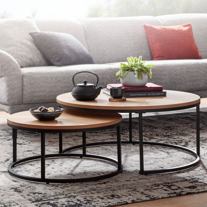 Couchtisch-Set mit Marmor-Optik_ Eichenholz_ Metallgestell_ 80x80x36 cm & 60x60x26 cm_ ineinanderschiebbar - KADIMA DESIGN_Farbe_ Beige_ Größe_ 80x80x36 cm_
