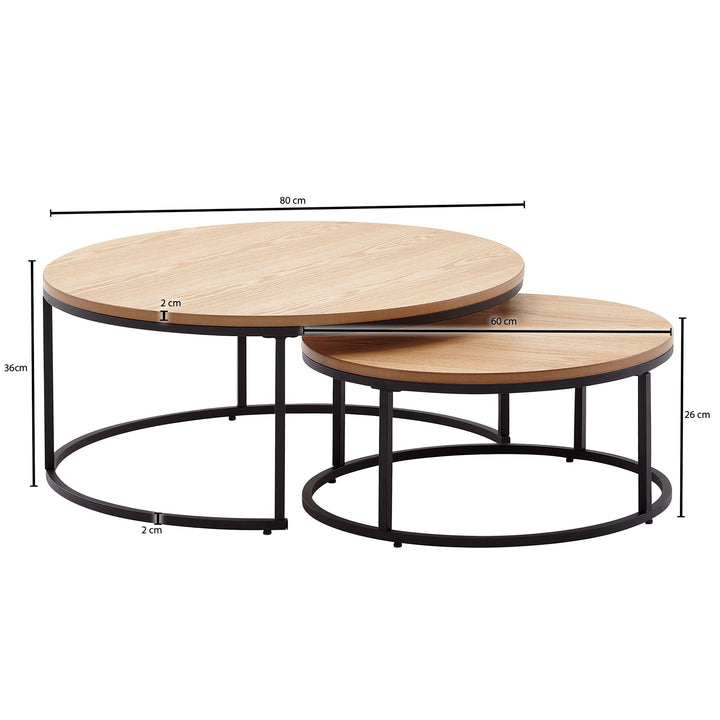 Couchtisch-Set mit Marmor-Optik_ Eichenholz_ Metallgestell_ 80x80x36 cm & 60x60x26 cm_ ineinanderschiebbar - KADIMA DESIGN_Farbe_ Beige_ Größe_ 80x80x36 cm_