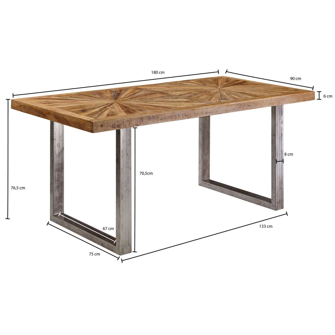 Massivholz Esstisch_ 180 x 90 cm_ rustikales Design_ Edelstahlbeine_ Mango Massivholz - KADIMA DESIGN_Größe_ 180x90x76 cm_