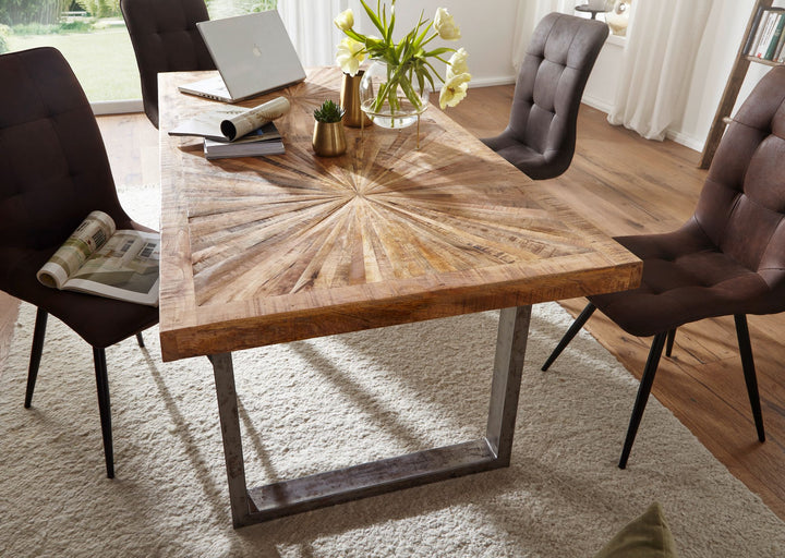 Massivholz Esstisch_ 180 x 90 cm_ rustikales Design_ Edelstahlbeine_ Mango Massivholz - KADIMA DESIGN_Größe_ 180x90x76 cm_