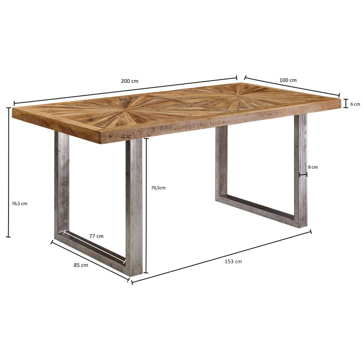 Rustikaler Mangoholz Esszimmertisch_ 200 x 100 cm_ Metallbeine_ stabil_ pflegeleicht - KADIMA DESIGN_Größe_ 200x100x76 cm_