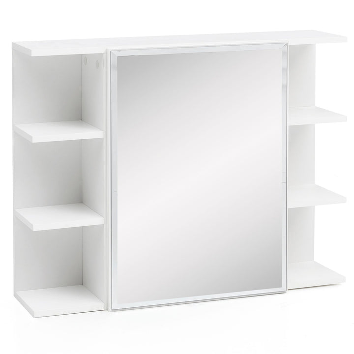 Moderner Hängeschrank mit Spiegel_ Weiß_ Wasserabweisend - Stauraum für Badezimmerutensilien - KADIMA DESIGN_Größe_ 80x20x65 cm_