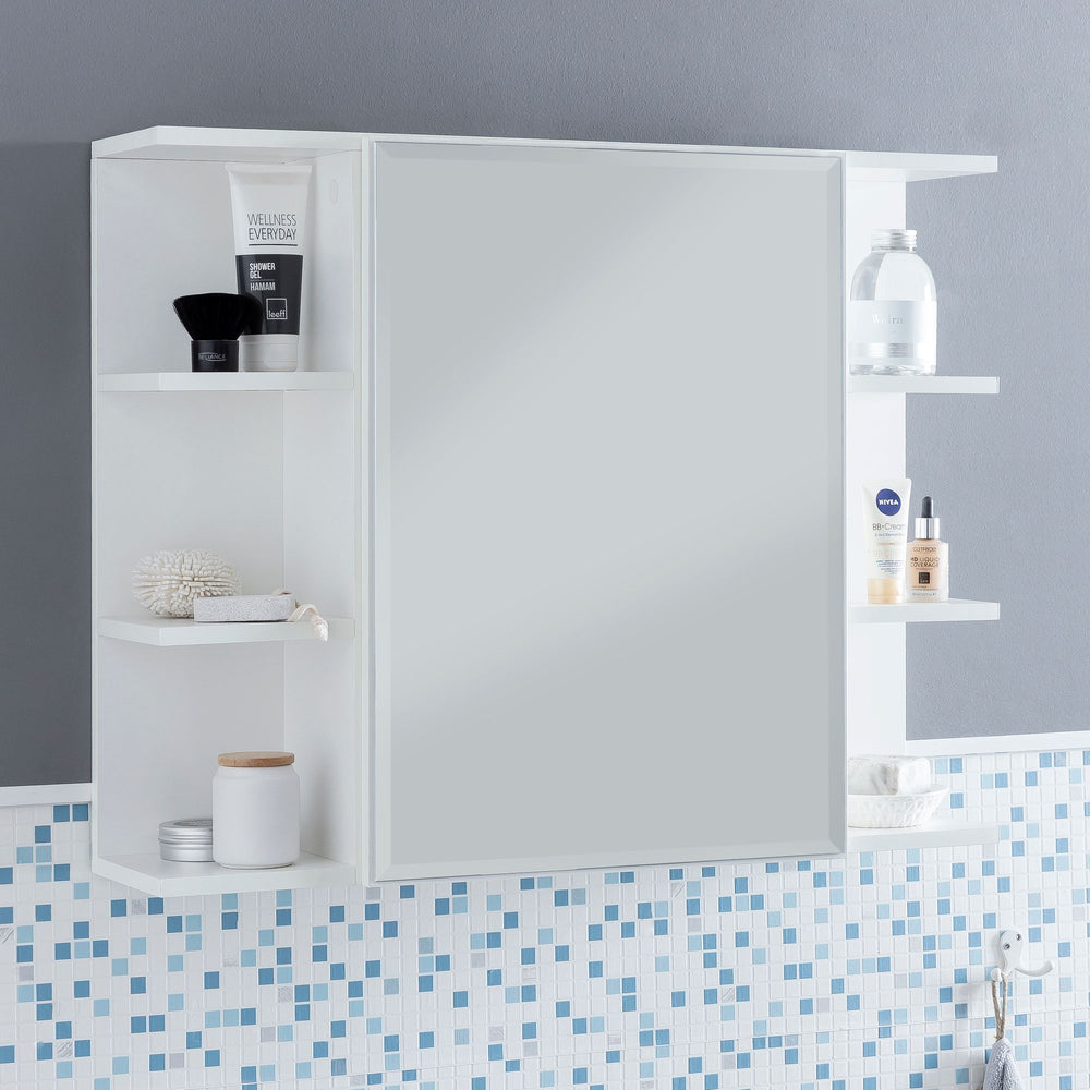 Moderner Hängeschrank mit Spiegel_ Weiß_ Wasserabweisend - Stauraum für Badezimmerutensilien - KADIMA DESIGN_Größe_ 80x20x65 cm_