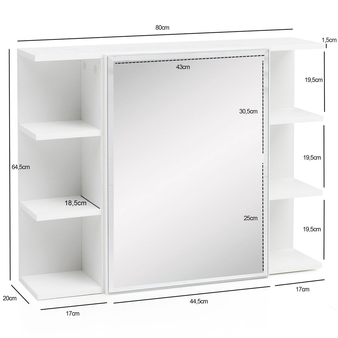 Moderner Hängeschrank mit Spiegel_ Weiß_ Wasserabweisend - Stauraum für Badezimmerutensilien - KADIMA DESIGN_Größe_ 80x20x65 cm_