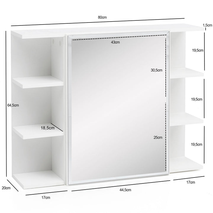 Moderner Hängeschrank mit Spiegel_ Weiß_ Wasserabweisend - Stauraum für Badezimmerutensilien - KADIMA DESIGN_Größe_ 80x20x65 cm_