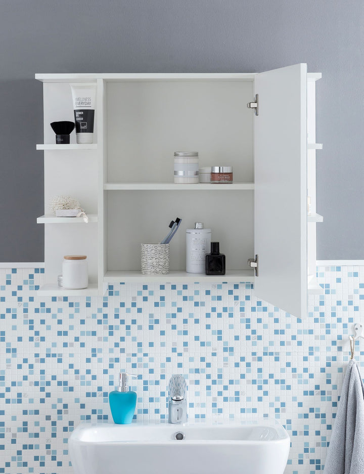 Moderner Hängeschrank mit Spiegel_ Weiß_ Wasserabweisend - Stauraum für Badezimmerutensilien - KADIMA DESIGN_Größe_ 80x20x65 cm_