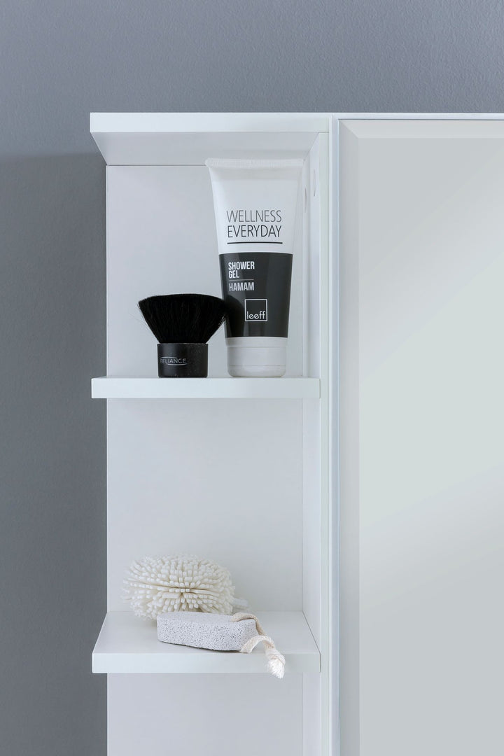 Moderner Hängeschrank mit Spiegel_ Weiß_ Wasserabweisend - Stauraum für Badezimmerutensilien - KADIMA DESIGN_Größe_ 80x20x65 cm_
