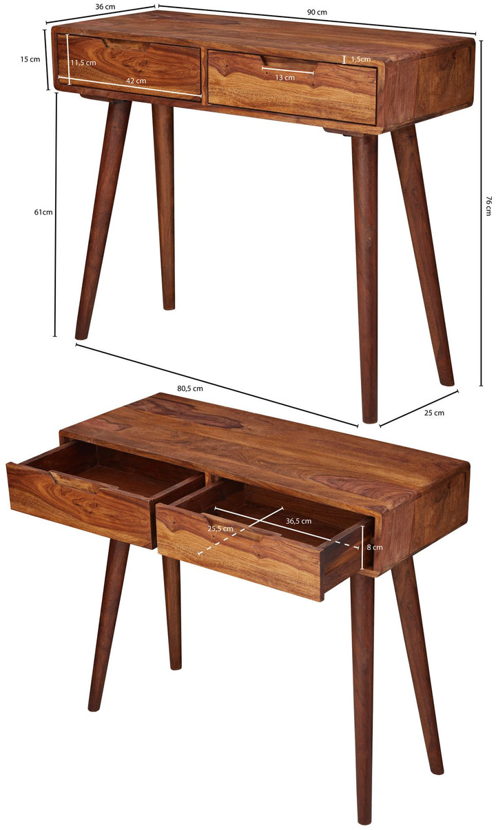 Rustikaler Konsolentisch aus Massivholz Sheesham_ 90 cm_ Landhausstil_ handgefertigt - KADIMA DESIGN_Größe_ 90x36x76 cm_