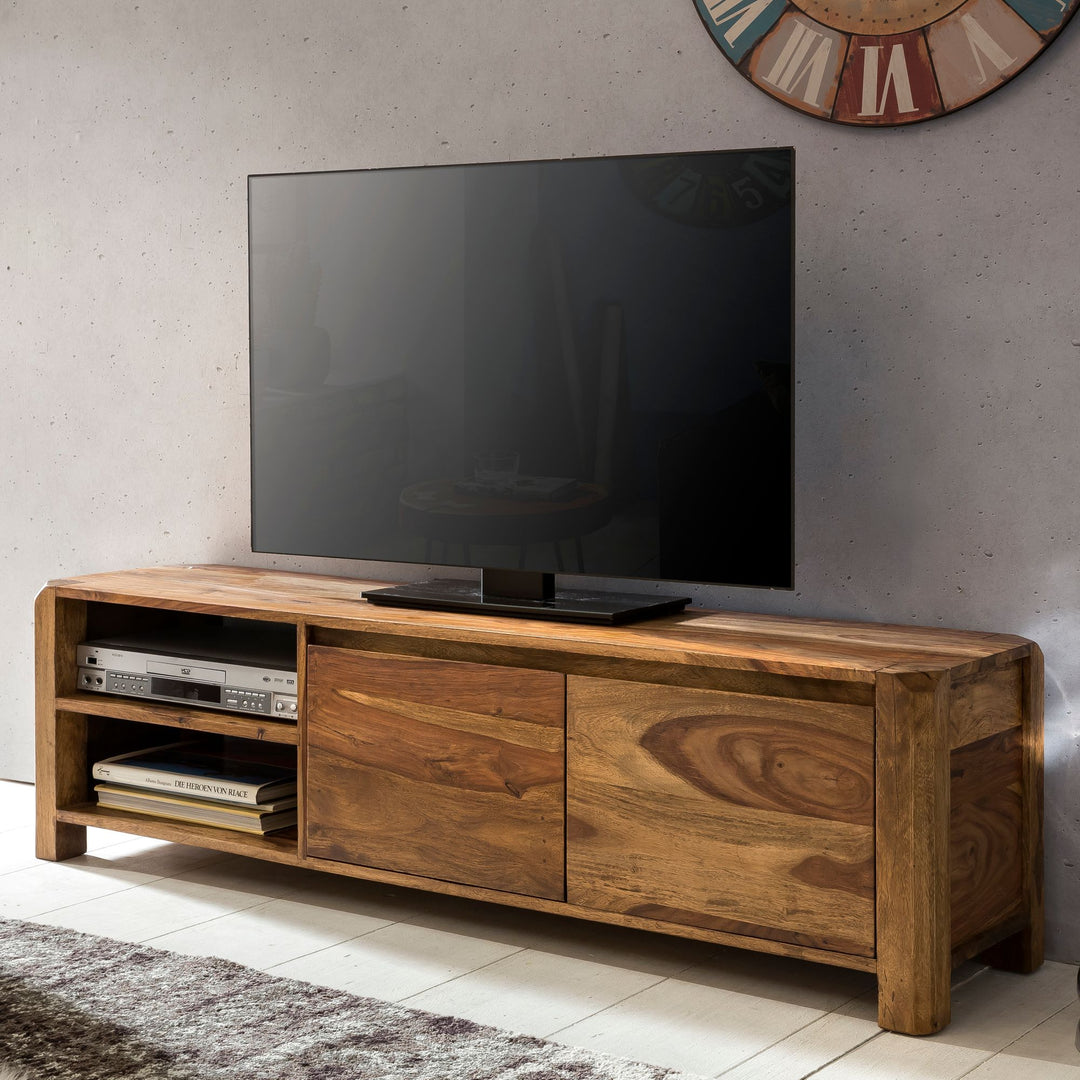 Lowboard TEKO_ Massivholz_ viel Stauraum_ Sheesham oder Akazie_ 4 Holzbeine - KADIMA DESIGN_Farbe_ Braun_ Größe_ 140x35x40 cm_
