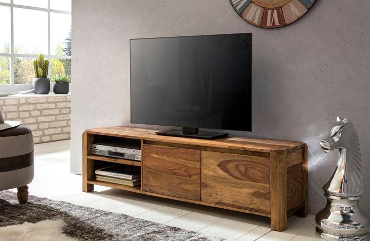 Lowboard TEKO_ Massivholz_ viel Stauraum_ Sheesham oder Akazie_ 4 Holzbeine - KADIMA DESIGN_Farbe_ Braun_ Größe_ 140x35x40 cm_