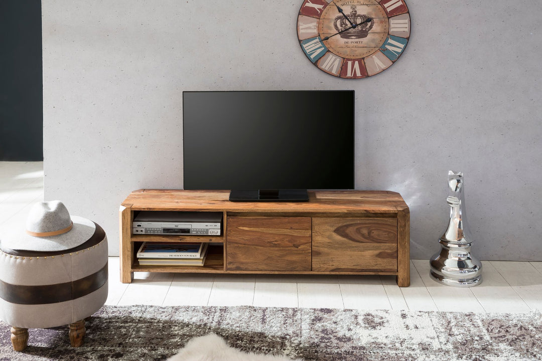 Lowboard TEKO_ Massivholz_ viel Stauraum_ Sheesham oder Akazie_ 4 Holzbeine - KADIMA DESIGN_Farbe_ Braun_ Größe_ 140x35x40 cm_
