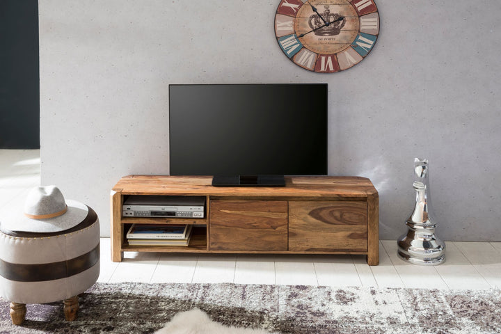 Lowboard TEKO_ Massivholz_ viel Stauraum_ Sheesham oder Akazie_ 4 Holzbeine - KADIMA DESIGN_Farbe_ Braun_ Größe_ 140x35x40 cm_