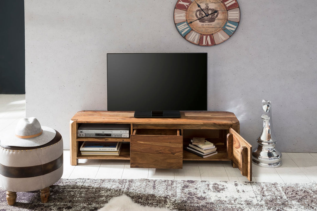 Lowboard TEKO_ Massivholz_ viel Stauraum_ Sheesham oder Akazie_ 4 Holzbeine - KADIMA DESIGN_Farbe_ Braun_ Größe_ 140x35x40 cm_