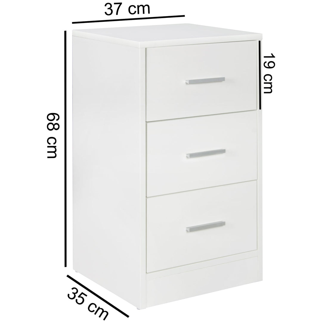 Moderner Nachtschrank_ Holz_ 3 Schubladen_ in Schwarz/Weiß/Sonoma_ melaminharzbeschichtet - KADIMA DESIGN_Farbe_ Weiß_ Größe_ 38x35x68 cm_
