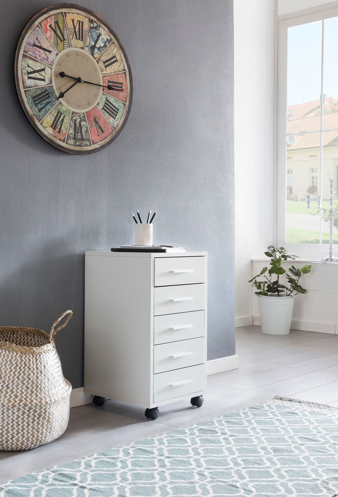 Schubladenschrank ITTER Holz_ 5 Schubladen_ Rollen_ melaminharzbeschichtet - KADIMA DESIGN_Farbe_ Weiß_ Größe_ 33x38x63 cm_