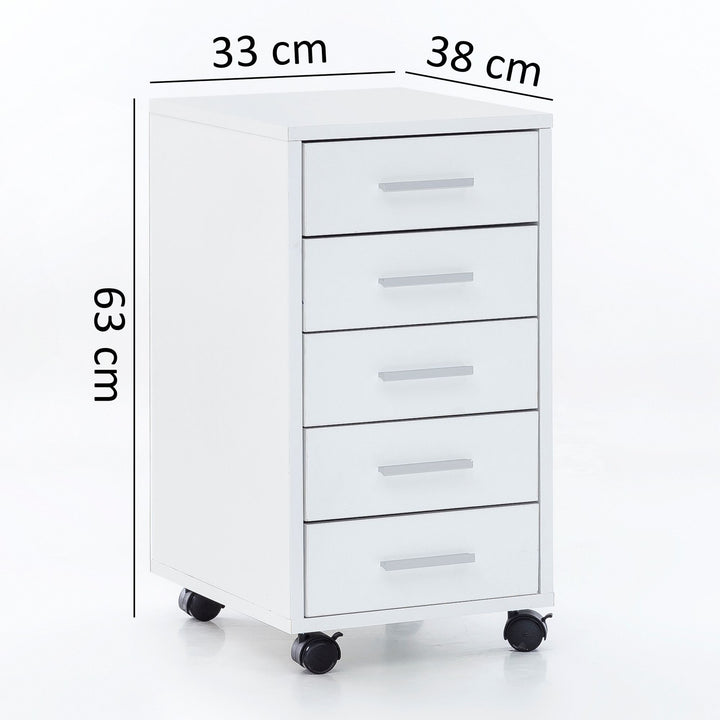Schubladenschrank ITTER Holz_ 5 Schubladen_ Rollen_ melaminharzbeschichtet - KADIMA DESIGN_Farbe_ Weiß_ Größe_ 33x38x63 cm_