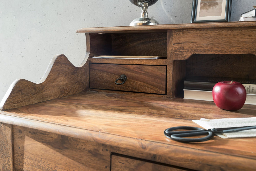 Landhaustisch aus Sheesham-Holz_ 115 cm_ Vintage-Look_ mit 3 Schubladen_ praktisch und stilvoll - KADIMA DESIGN_Größe_ 115x60x100 cm_#sku_BARWL1.751#