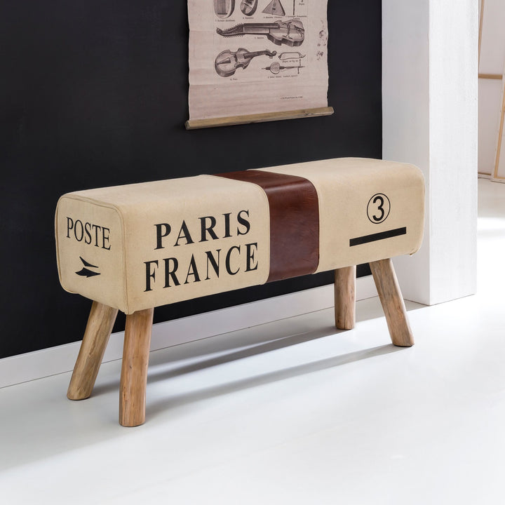 Retro Sitzbank Canzas_ 91 cm_ Stoff/Leder_ Braun/Beige - Stabile Holzbeine & Bequem - KADIMA DESIGN_Größe_ 91x30x51 cm_