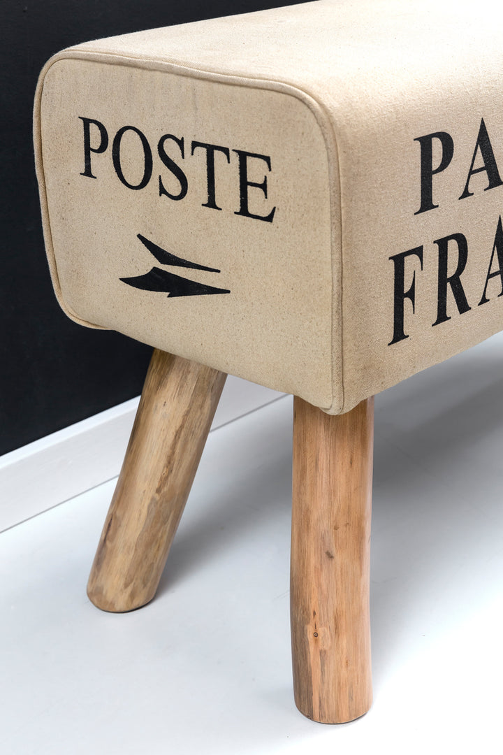 Retro Sitzbank Canzas_ 91 cm_ Stoff/Leder_ Braun/Beige - Stabile Holzbeine & Bequem - KADIMA DESIGN_Größe_ 91x30x51 cm_