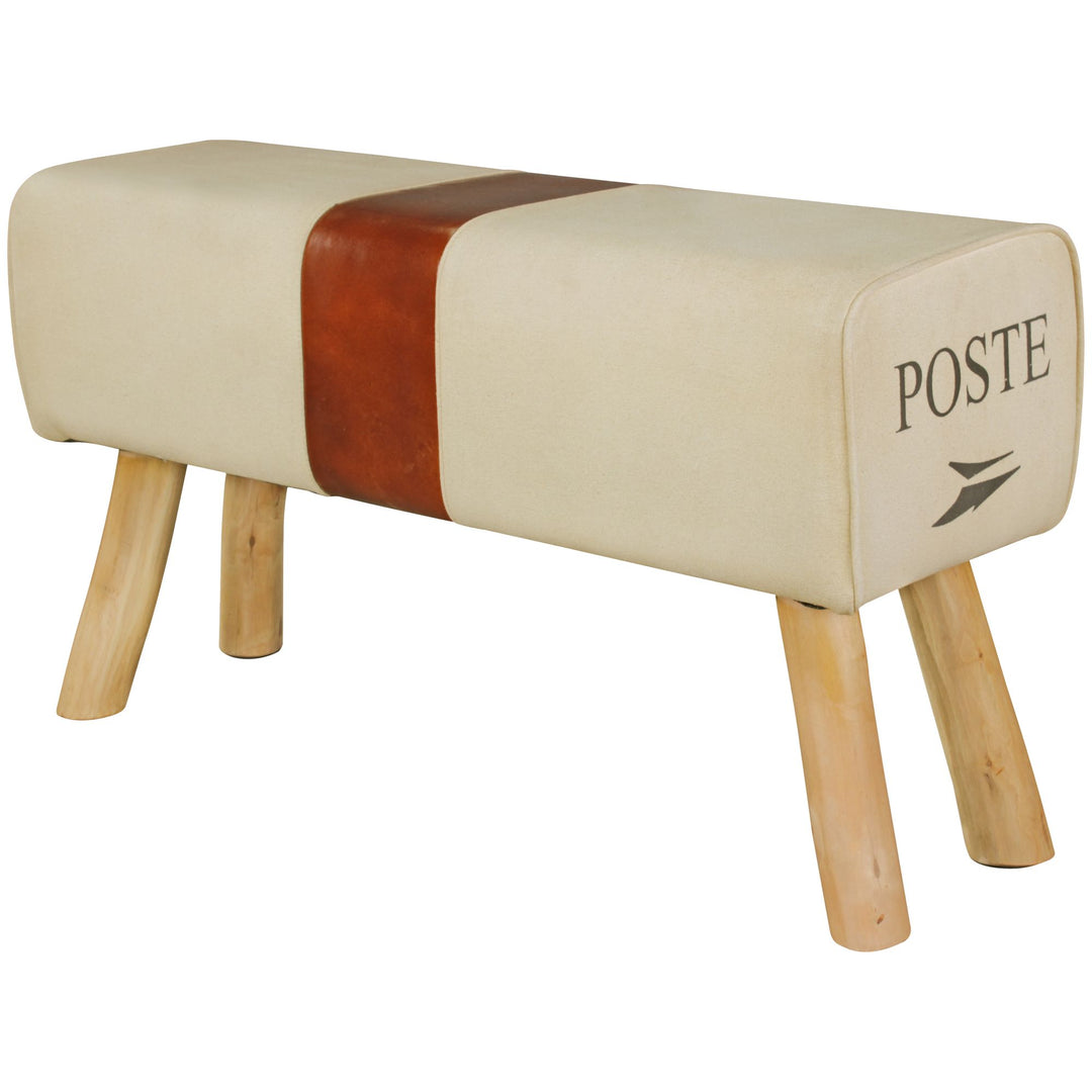 Retro Sitzbank Canzas_ 91 cm_ Stoff/Leder_ Braun/Beige - Stabile Holzbeine & Bequem - KADIMA DESIGN_Größe_ 91x30x51 cm_