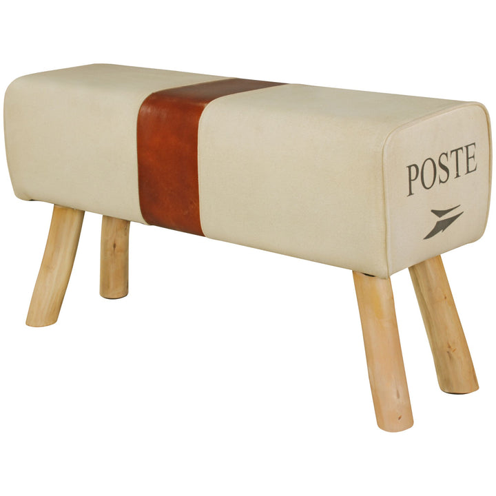 Retro Sitzbank Canzas_ 91 cm_ Stoff/Leder_ Braun/Beige - Stabile Holzbeine & Bequem - KADIMA DESIGN_Größe_ 91x30x51 cm_