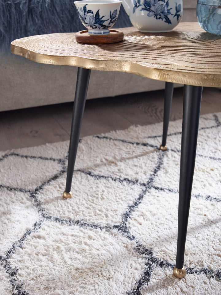 Moderner Couchtisch - Schwarz/Gold_ Baumscheiben-Look aus Aluminium - KADIMA DESIGN_Größe_ 64x64x37 cm_