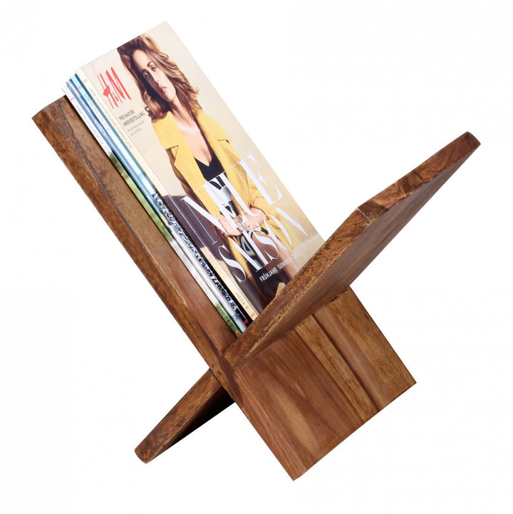 Zeitungsständer NAKO Massiv_ Handgefertigt_ X-Form_ Sheeshamholz_ pflegeleicht - KADIMA DESIGN_Farbe_ Braun_ Größe_ 29x28x31 cm_