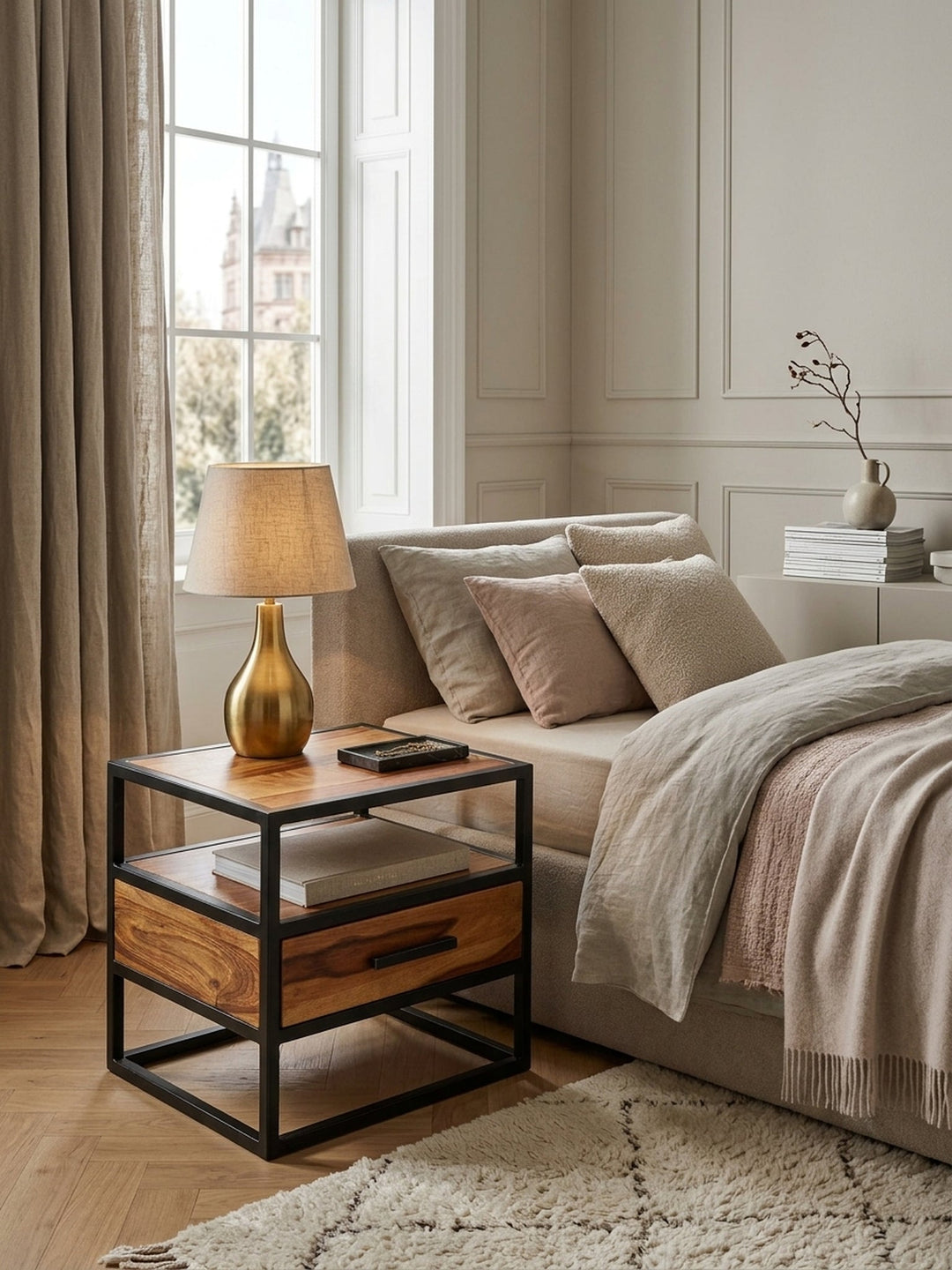 Nachttische — Massivholz, Boxspringbett, Wand