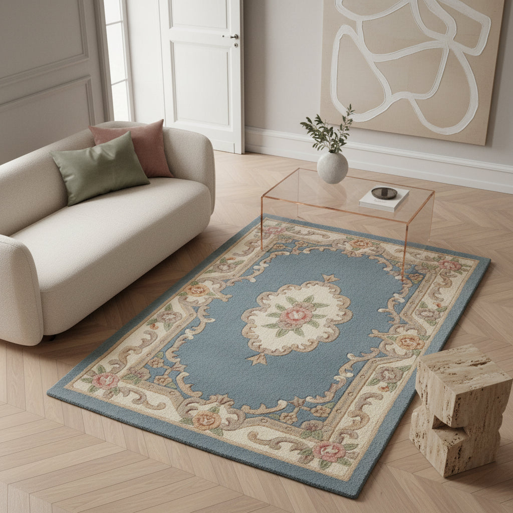 Edler, traditioneller Orientteppich mit floralen Ornamenten in Creme und Bordeaux – zeitlose Schönheit für klassische Wohnräume.