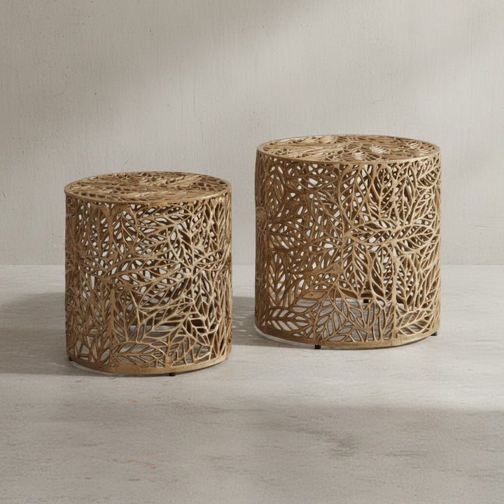 2-teiliges Couchtisch-Set_ Aluminium mit Blumenmuster_ ineinanderstellbar - KADIMA DESIGN_Größe_ 41x41x42 cm_