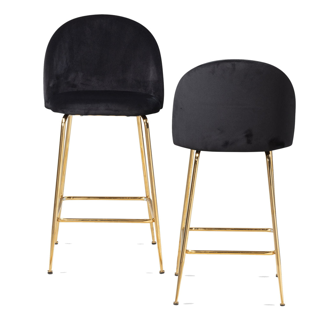 Barhocker 2er Set Samt Lehne Goldgestell Skandi-Stil Gepolstert